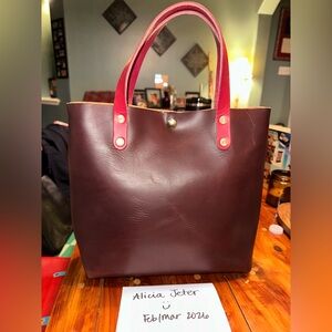 KMM Horween Leather Mini Tote: Dressner “Color 8” with pink handles